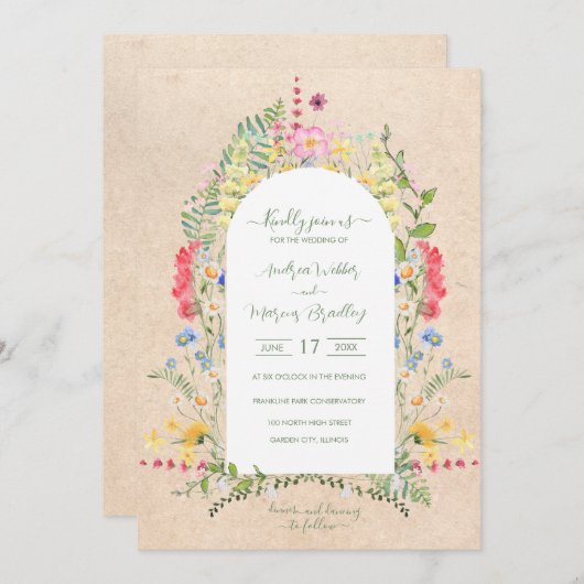 Rustikale Wildblume Wasserfarben Einladung (Vorne/Hinten)