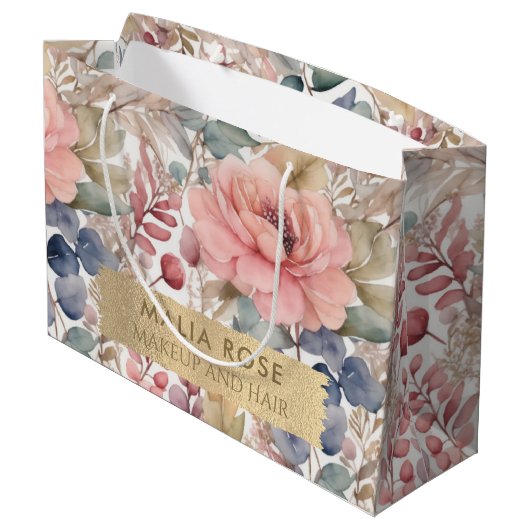 Rustikale Wildblume Wasserfarben Große Geschenktüte (Rückseite Schrägansicht)