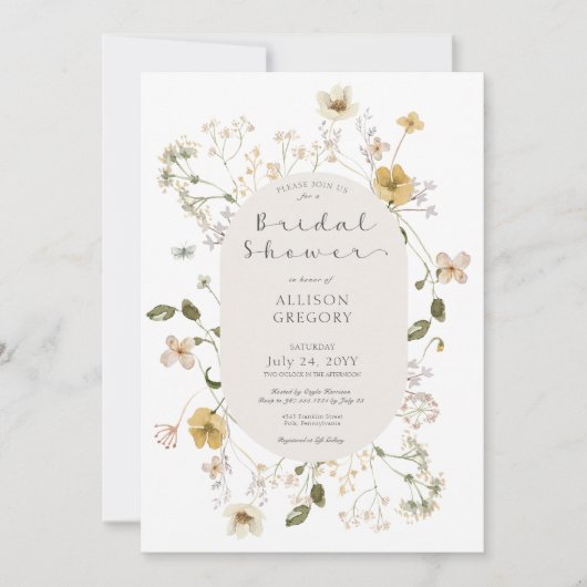 Rustikale Wildblume Weißes Brautparty Einladung (Vorderseite)