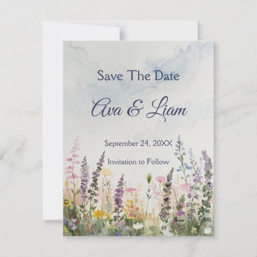Rustikale Wildblume Wiese | Boho Watercolor Save The Date (Vorderseite)
