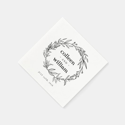 Rustikale Wildblume Wreath Folk Wedding Serviette (Ecke)