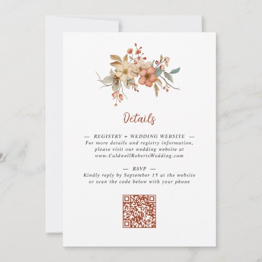 Rustikale Wildblumen Abend Empfang Hochzeit Einladung (Rückseite)