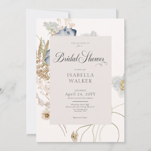 Rustikale Wildblumen auf Creme-Brautparty Einladung (Vorderseite)