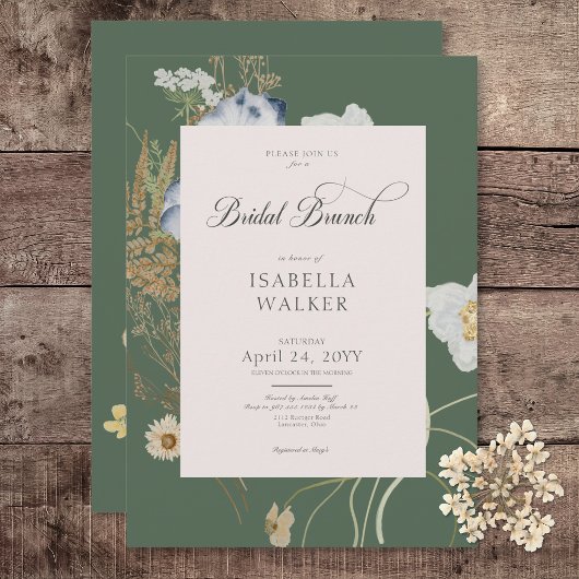 Rustikale Wildblumen auf Sage Green Bridal Brunch Einladung