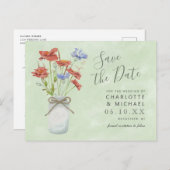 rustikale Wildblumen Ball Jar Save the Date Postka Postkarte (Vorne/Hinten)