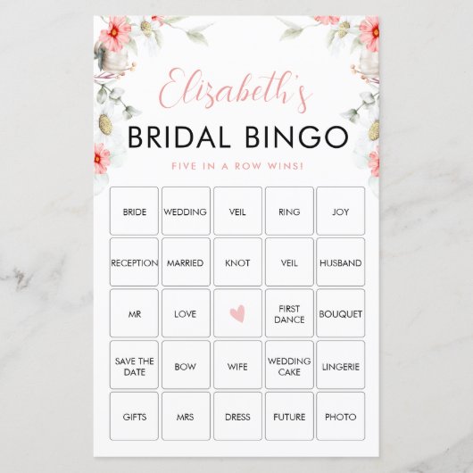 Rustikale Wildblumen Bingo Game Card (Vorderseite)