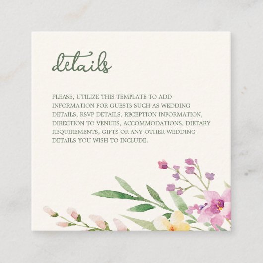 Rustikale Wildblumen Blumenhochzeit Begleitkarte (Vorderseite)