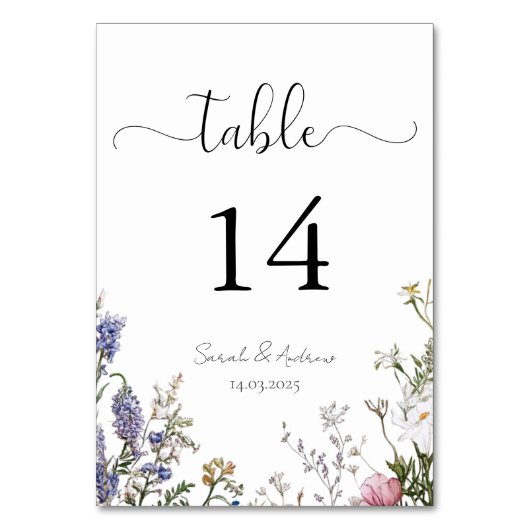 Rustikale Wildblumen Blumenhochzeit Tischnummer (Vorderseite)