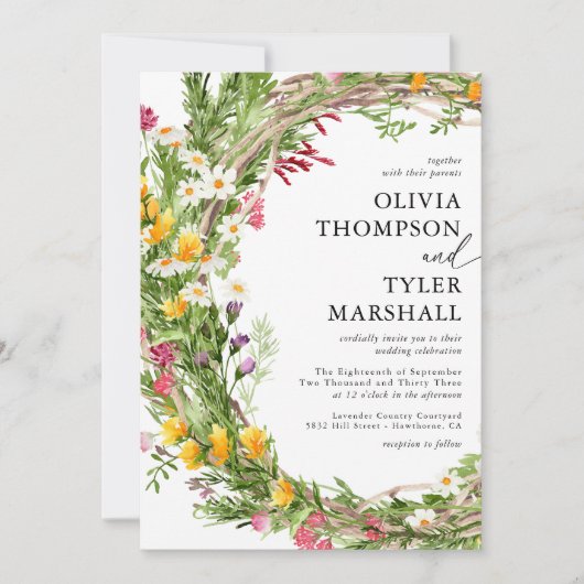 Rustikale Wildblumen Bohemische Einladung zur Hoch (Vorderseite)