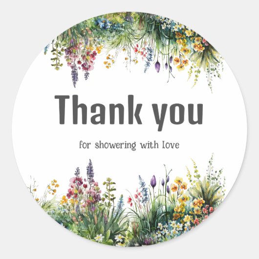 Rustikale Wildblumen Boho Chic Floral Baby Dusche Runder Aufkleber (Vorderseite)