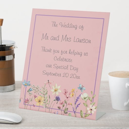 Rustikale Wildblumen Boho Dusty Pink Wedding Sockelschild (In Situ)