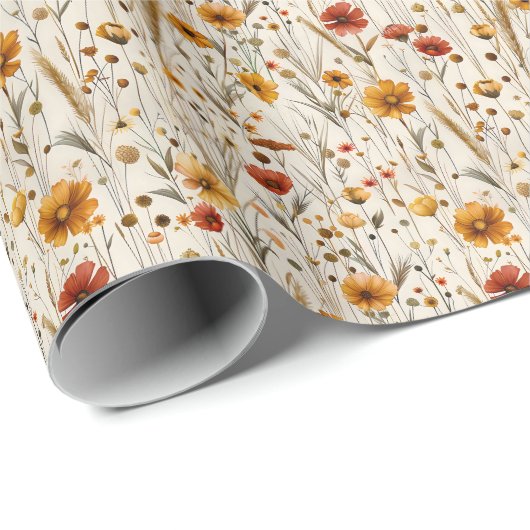 Rustikale Wildblumen - Boho Fall Floral Muster Geschenkpapier (Rolleneckpunkt)