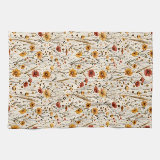 Rustikale Wildblumen - Boho Fall Floral Muster Geschirrtuch (Horizontal)