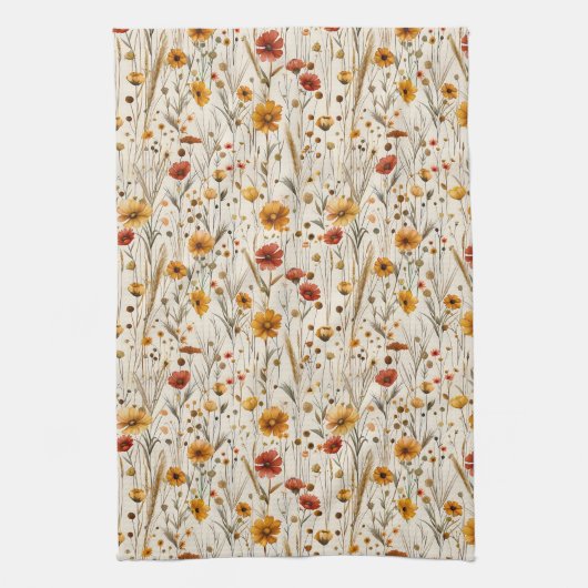 Rustikale Wildblumen - Boho Fall Floral Muster Geschirrtuch (Vertikal)