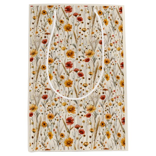 Rustikale Wildblumen - Boho Fall Floral Muster Mittlere Geschenktüte (Vorderseite)