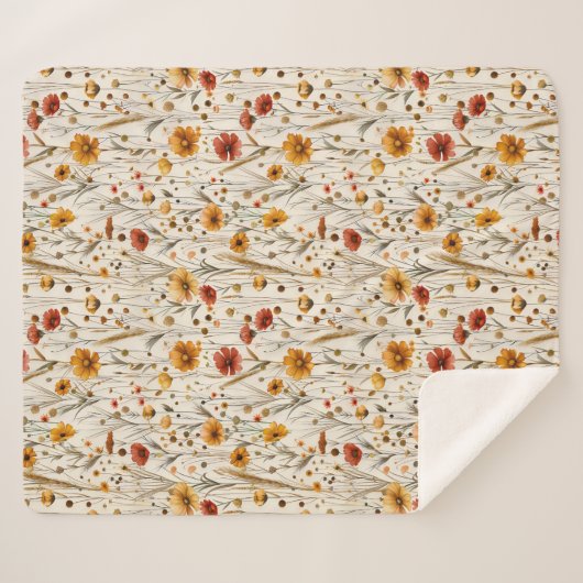Rustikale Wildblumen - Boho Fall Floral Muster Sherpadecke (Vorderseite (Horizontal))