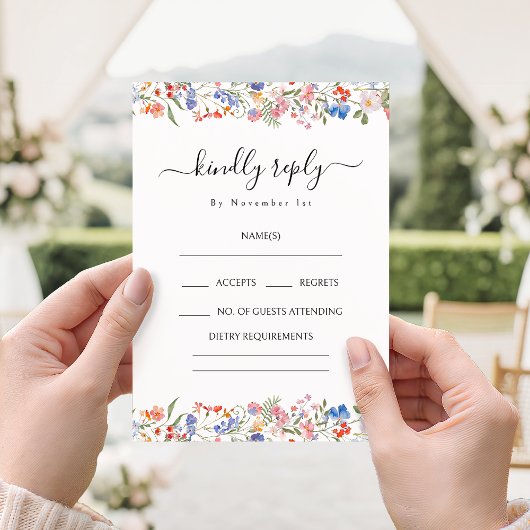 Rustikale Wildblumen Boho-Hochzeit RSVP-Karten Begleitkarte