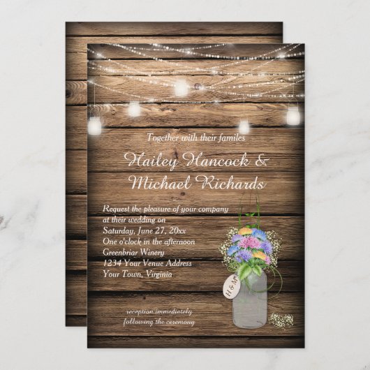 Rustikale Wildblumen Bouquet Mason Jar Wedding | Einladung (Vorne/Hinten)