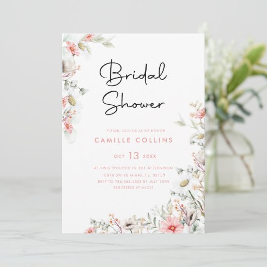 Rustikale Wildblumen Brautdusche Einladung (Stehend Vorderseite)