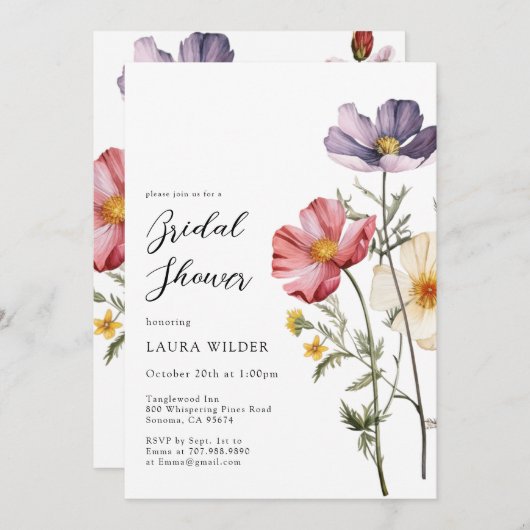 Rustikale Wildblumen Brautparty Einladung (Vorne/Hinten)
