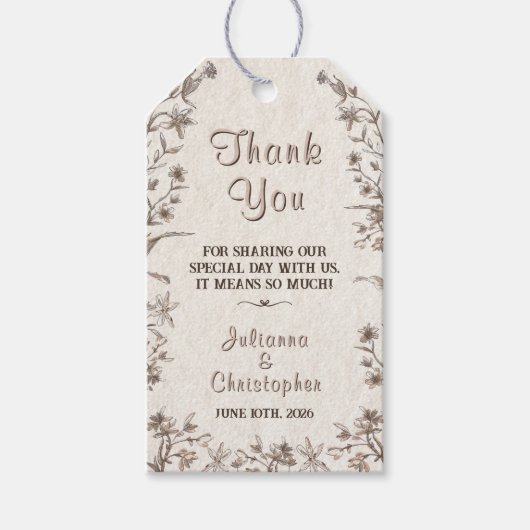 Rustikale Wildblumen des Boho Erthy Neutrals Geschenkanhänger (Vorderseite)