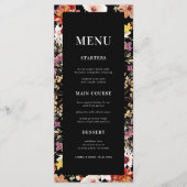 Rustikale Wildblumen Dunkle Blüten Schwarze Hochze Menükarte (Vorderseite)