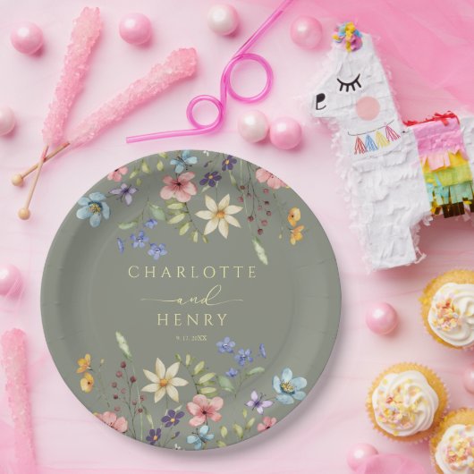 Rustikale Wildblumen Einfache Grüne Hochzeit Pappteller (Party)