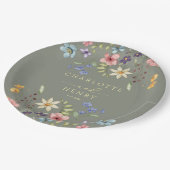 Rustikale Wildblumen Einfache Grüne Hochzeit Pappteller (Schrägansicht)