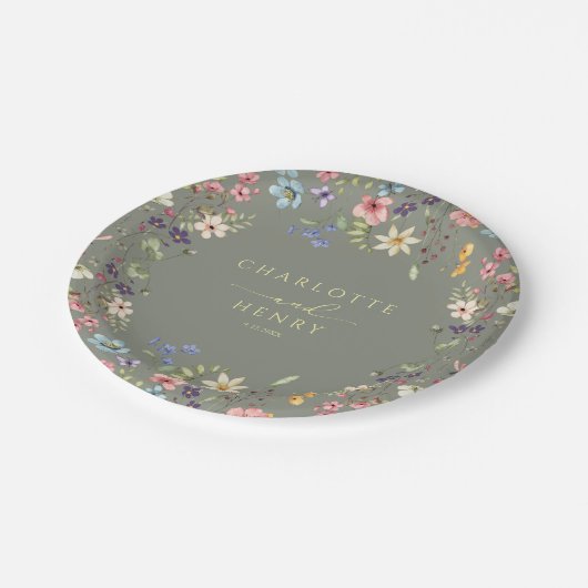 Rustikale Wildblumen Einfache Hochzeit Pappteller (Schrägansicht)