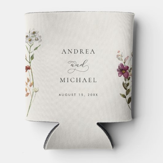 Rustikale Wildblumen Elfenbein Romantische Hochzei Dosenkühler (Vorderseite)