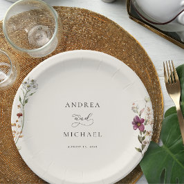 Rustikale Wildblumen Elfenbein Romantische Hochzei Pappteller