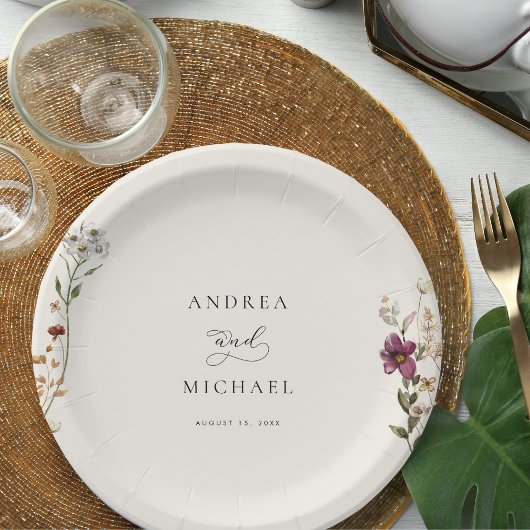 Rustikale Wildblumen Elfenbein Romantische Hochzei Pappteller