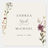 Rustikale Wildblumen Elfenbein Romantische Hochzei Quadratischer Aufkleber (Vorderseite)