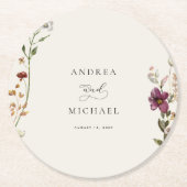 Rustikale Wildblumen Elfenbein Romantische Hochzei Runder Pappuntersetzer (Vorderseite)