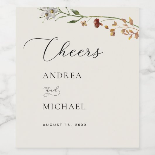 Rustikale Wildblumen Elfenbeinromantische Hochzeit Weinetikett (Einzelnes Label)