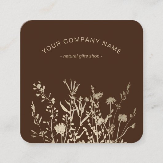 Rustikale Wildblumen Erdiges Florales Logo Quadratische Visitenkarte (Vorderseite)