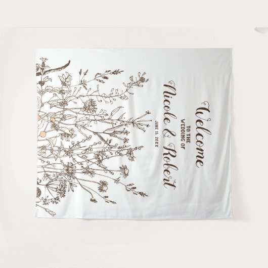 Rustikale Wildblumen fallen florale Hochzeitsszena Wandteppich (Vorderseite (Horizontal))