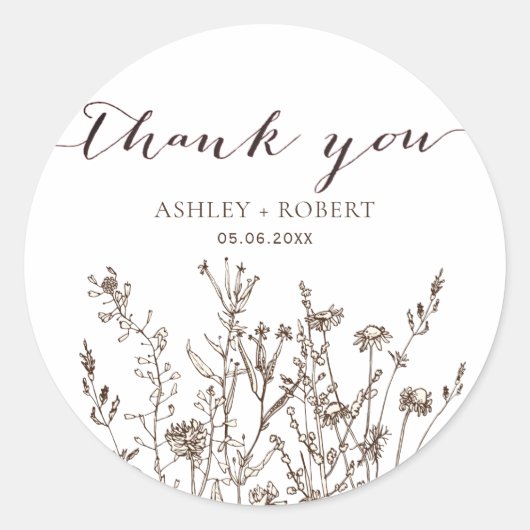 Rustikale Wildblumen fallen Gastgeschenk Hochzeit Runder Aufkleber (Vorderseite)