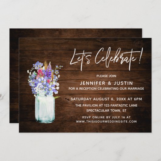 Rustikale Wildblumen feiern wir in Mason Jar Einladung (Vorne/Hinten)