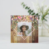 Rustikale Wildblumen Foto Brautparty Wood Invit Einladung (Stehend Vorderseite)