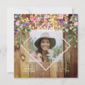 Rustikale Wildblumen Foto Brautparty Wood Invit Einladung (Vorderseite)