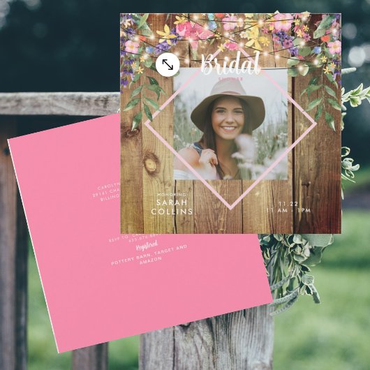 Rustikale Wildblumen Foto Brautparty Wood Invit Einladung