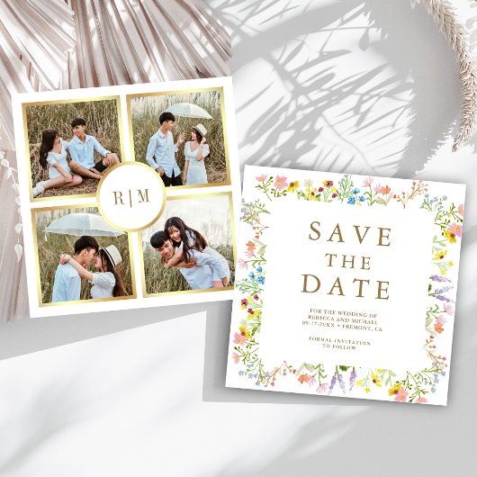 Rustikale Wildblumen-Foto-Collage-Hochzeit Save The Date