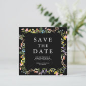 Rustikale Wildblumen-Foto-Collage Schwarze Hochzei Save The Date (Stehend Vorderseite)