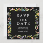 Rustikale Wildblumen-Foto-Collage Schwarze Hochzei Save The Date (Vorderseite)