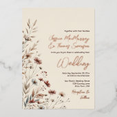 Rustikale Wildblumen Foto & Details Elegante Hochz Folieneinladung (Vorderseite)
