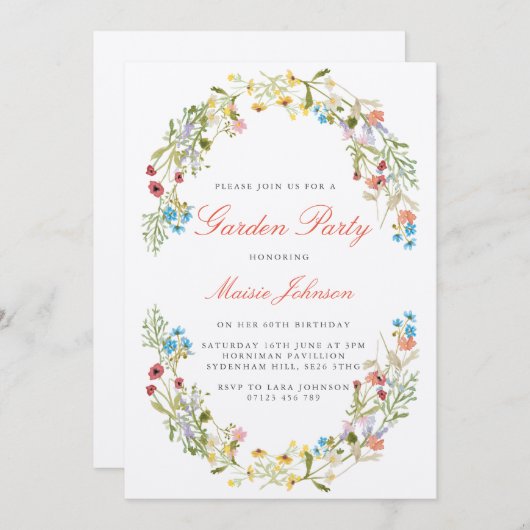 Rustikale Wildblumen Garten Party Geburtstag Einladung (Vorne/Hinten)