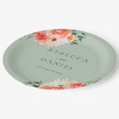 Rustikale Wildblumen Grün und Orange Hochzeiten Pappteller (Schrägansicht)