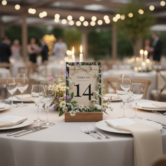 Rustikale Wildblumen-Hochzeit-Tischnummer Einladung