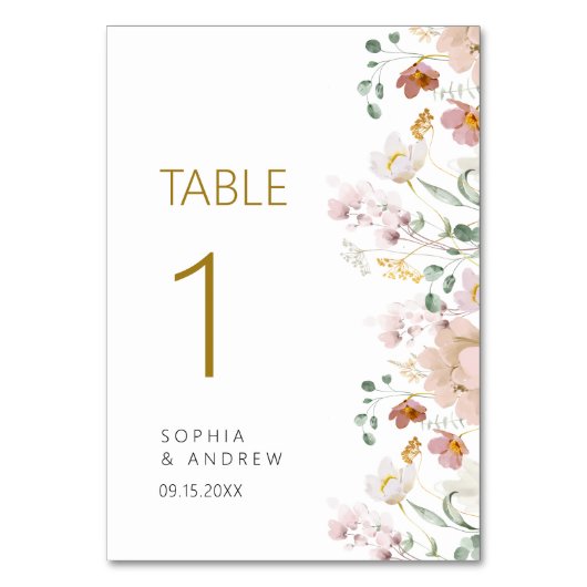 Rustikale Wildblumen Hochzeit von Tischnummern 1 (Rückseite)